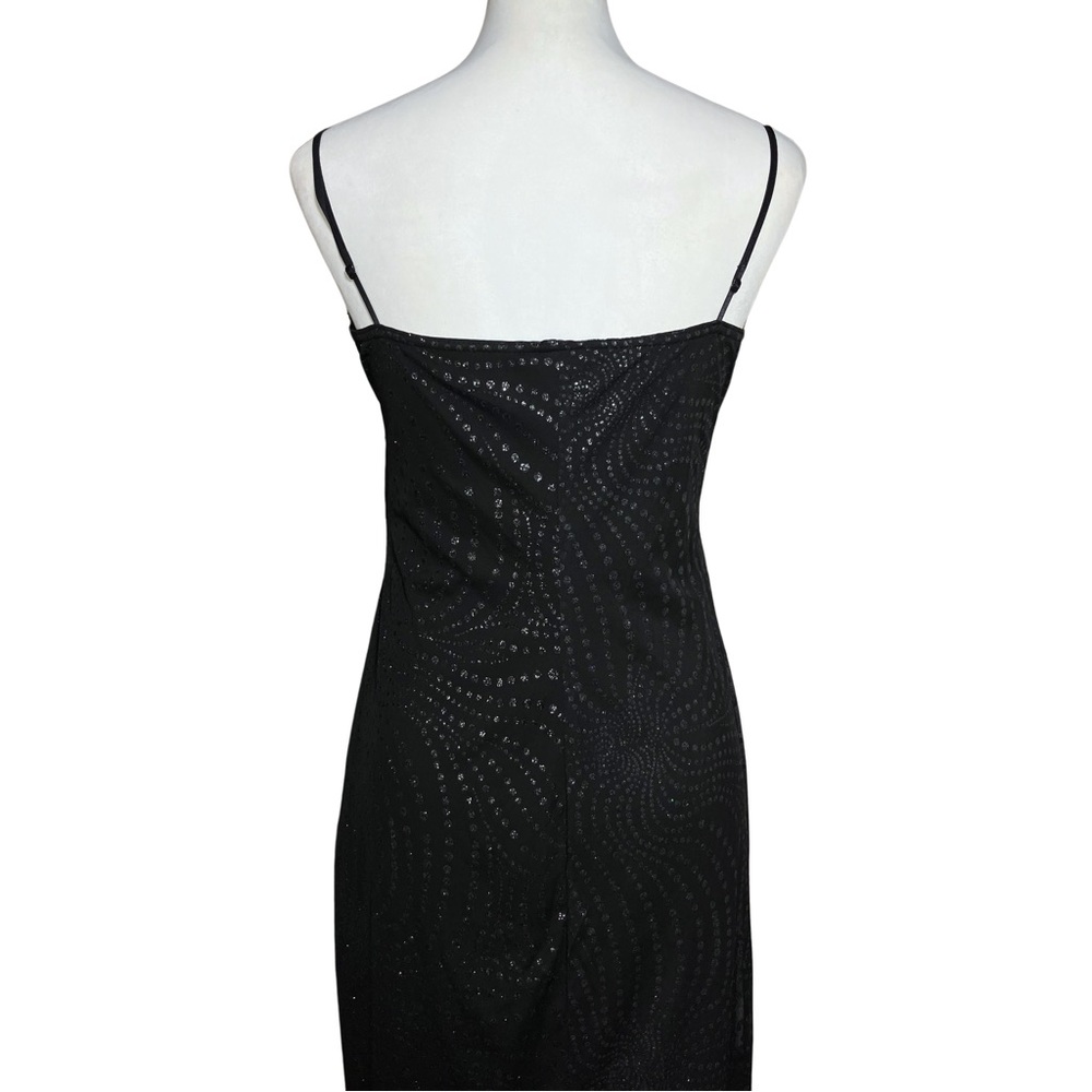 90s Vintage Black Whimsigoth Prom Dress. Medium. Empire Waist Polka Dot Glitter - Picture 8 of 12